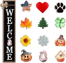 Interchangeable Welcome Sign for Front Porch Standing 45"X9" Large with 12 Pc...