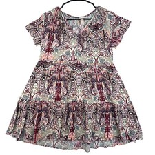 Knox Rose Dress Women's Small Paisley Tiered Babydoll Mini Short Sleeve Boho