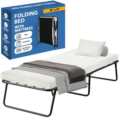 , 14  Standard/Basic Folding Guest Bed with 3  Memory Foam Mattress   Sturdy ...