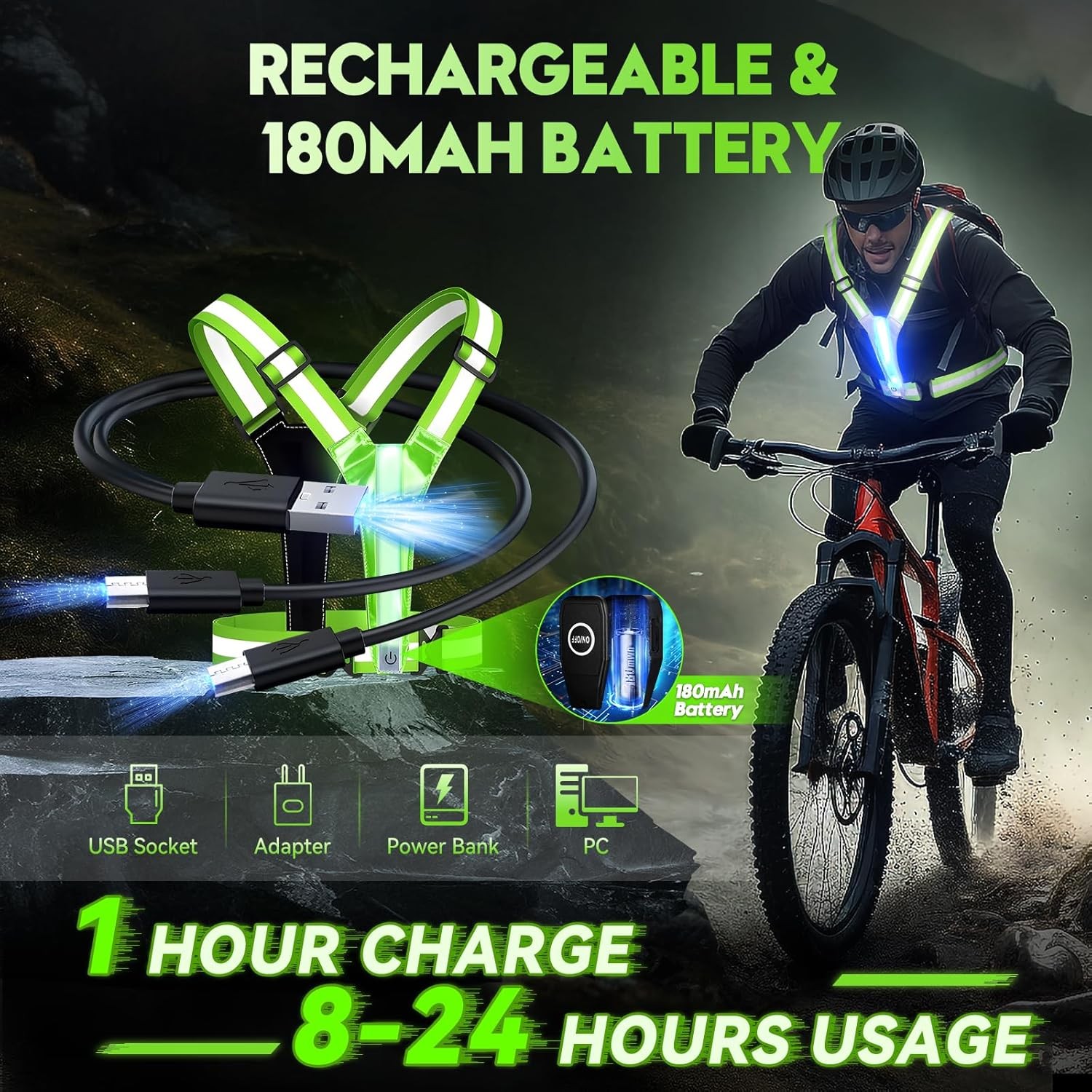 LED Reflective Vest Running Gear, High Visibility Reflective Running vest, 5