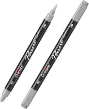 Overseas Silver Acrylic Paint Markers, 2 Pack Dual Tip Paint Pens Acrylic Marker