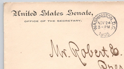 1905 United States Senate Office of the Secretary Postal Cover
