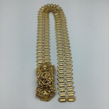 VTG Ornate Articulated Metal Etched Chainlink Waist Belt W/Statement Buckle