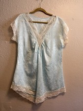 Vtg 90  s V Neck Nightgown Seafoam Green Lacey Unbranded Lovely