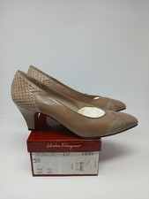 Salvatore Ferragamo Taupe Leather Snake Skin VTG Pump Heels Women Sz 10B US/41EU