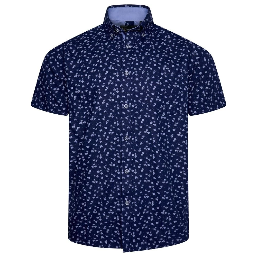 Kam Plus Size Short Sleeve All Over Floral Print Shirt For Men in Navy, 2XL-8XL