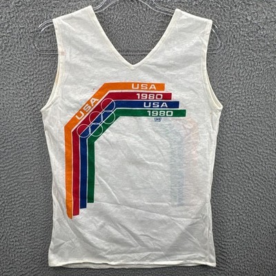 Vintage USA Shirt Womens Small White Lake Placid 1980 Levi's Olympic Tank 80s  *