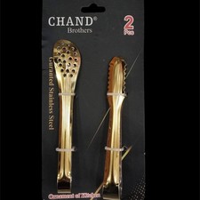 2PC Gold Stainless Steel Mini Serving Tongs - Ice Cube , Bread, Food clip