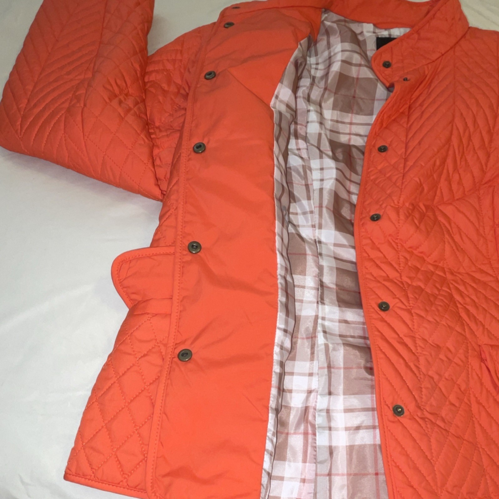 Talbots Orange Quilted Snap Jacket Lined Lightwei… - image 1