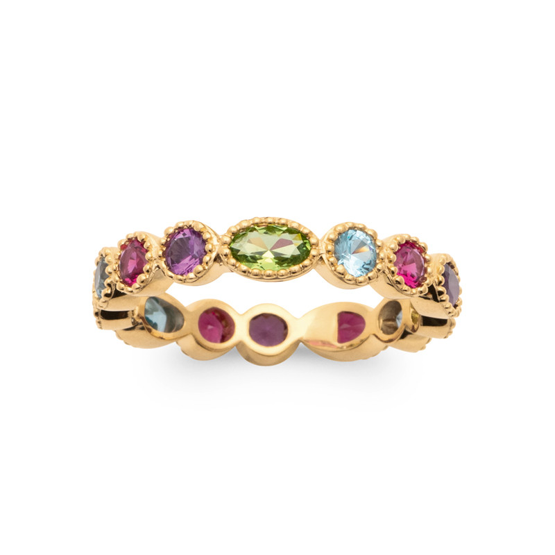Bague alliance sertie cristaux multicolores plaqué or, le cadeau d'anniversaire idéal