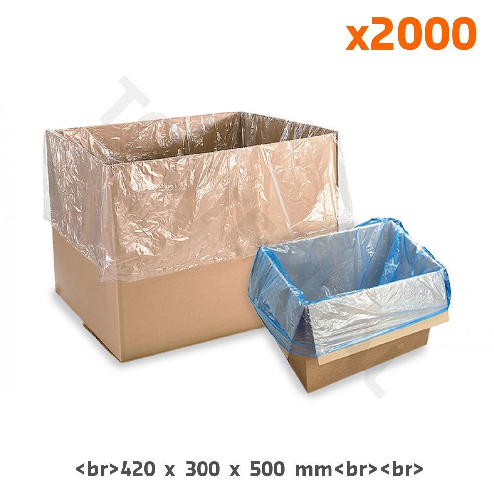 Sac fond de caisse transparent PEHD en lot de 2000 pour emballage de caisse 420+300x500 mm