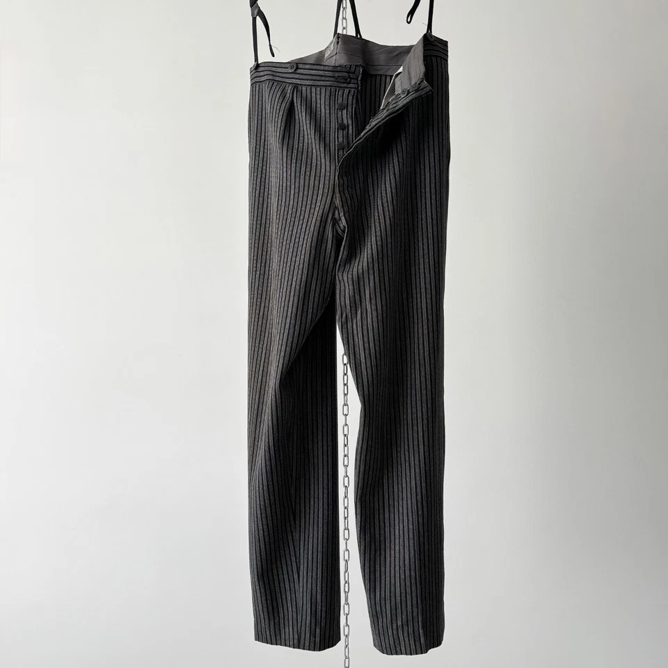 1950s Men's Vintage British ‘Moss Bros’ Morning Striped Suspender Trousers - Image 3 of 4