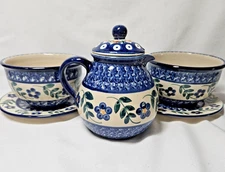 German Pottery Breakfast Set KLL Karl Lehmann 2 Bowls 2 Plates 1 Milk Pitcher