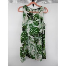 Tahari Vacationcore Coastalgrandma White Linen w/Green Tropical Leaf Print SzM