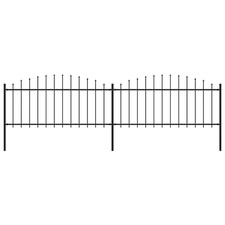 Garden Fence Black Heavy-Duty Steel 11.9m x 1.25-1.5m Spear Top 7 Panels 8 Posts