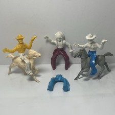 Colorful Twisting Waists Cowboys Indian 2 Horses, Plastic 3" tall Lot of 3