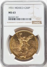 1931 Mexico Gold 50 Pesos NGC MS63 Mexico City Mint Fr-172 37.5 Grams .999 Gold