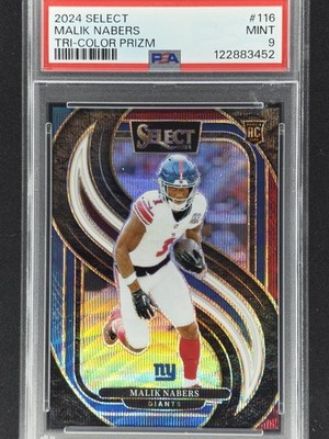 Malik Nabers Rookie 2024 Panini Select Tri-Color Prizm #/249 Giants PSA 9