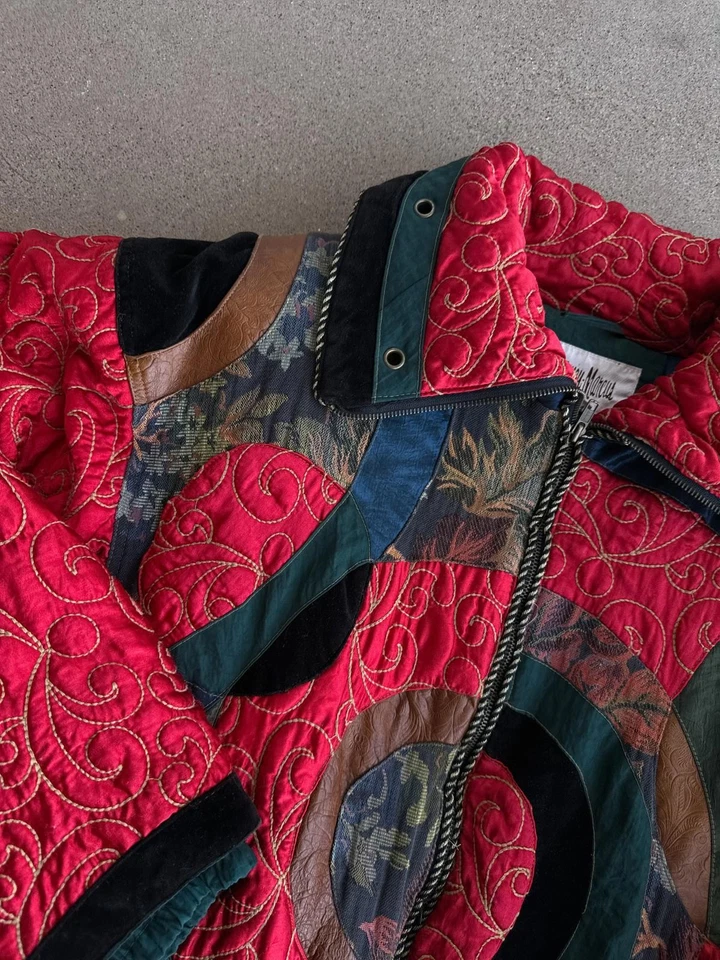 Chaqueta acolchada acolchada acolchada Neiman Marcus vintage de los años 80 para hombre M cuero retazos Foto 2 de 4