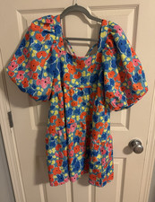 Nasty Gal Multicolor Floral Square Neck Puff Sleeve Lined Mini Dress Size 4