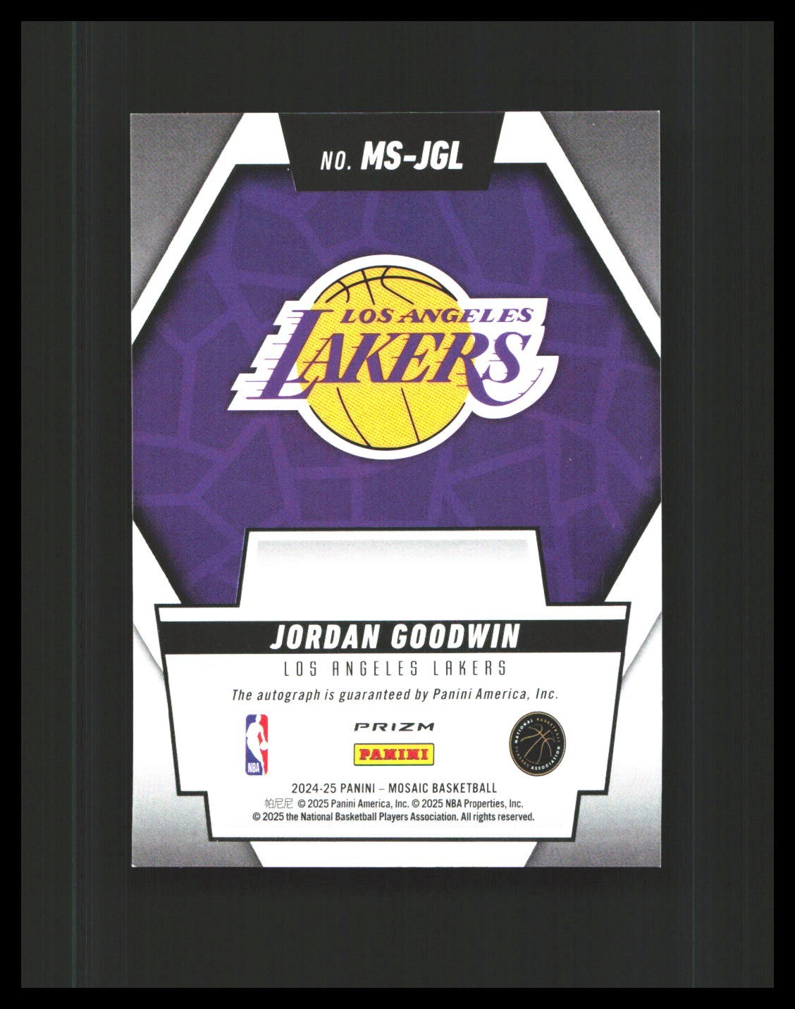 2024-25 Jordan Goodwin Auto - Panini Mosaic Scripts #MS-JGL LA Lakers  view 2