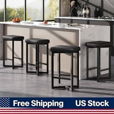 PU Leather Bar Stools Set of 4 24.6" Counter Height Backless X-Frame Footrest