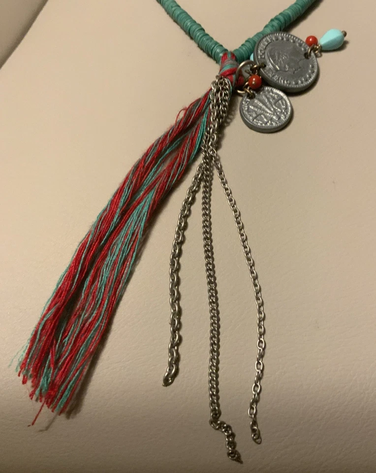 Chan Luu Shell Heishi Bead Necklace w/ Coin & Gemstone Charms – 36” Long - Image 2 of 4