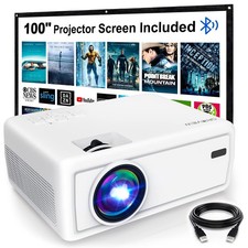 Mini Bluetooth Projector, Outdoor Movie Projector with 100'' Projector Screen...
