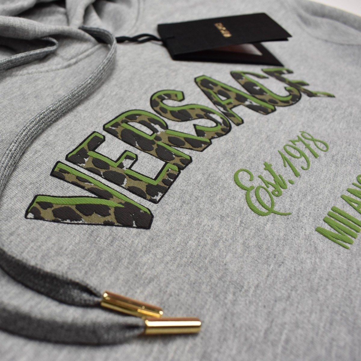 NWT $850 VERSACE Gray Camo Puff Print Logo Hoodie Women's 44 8