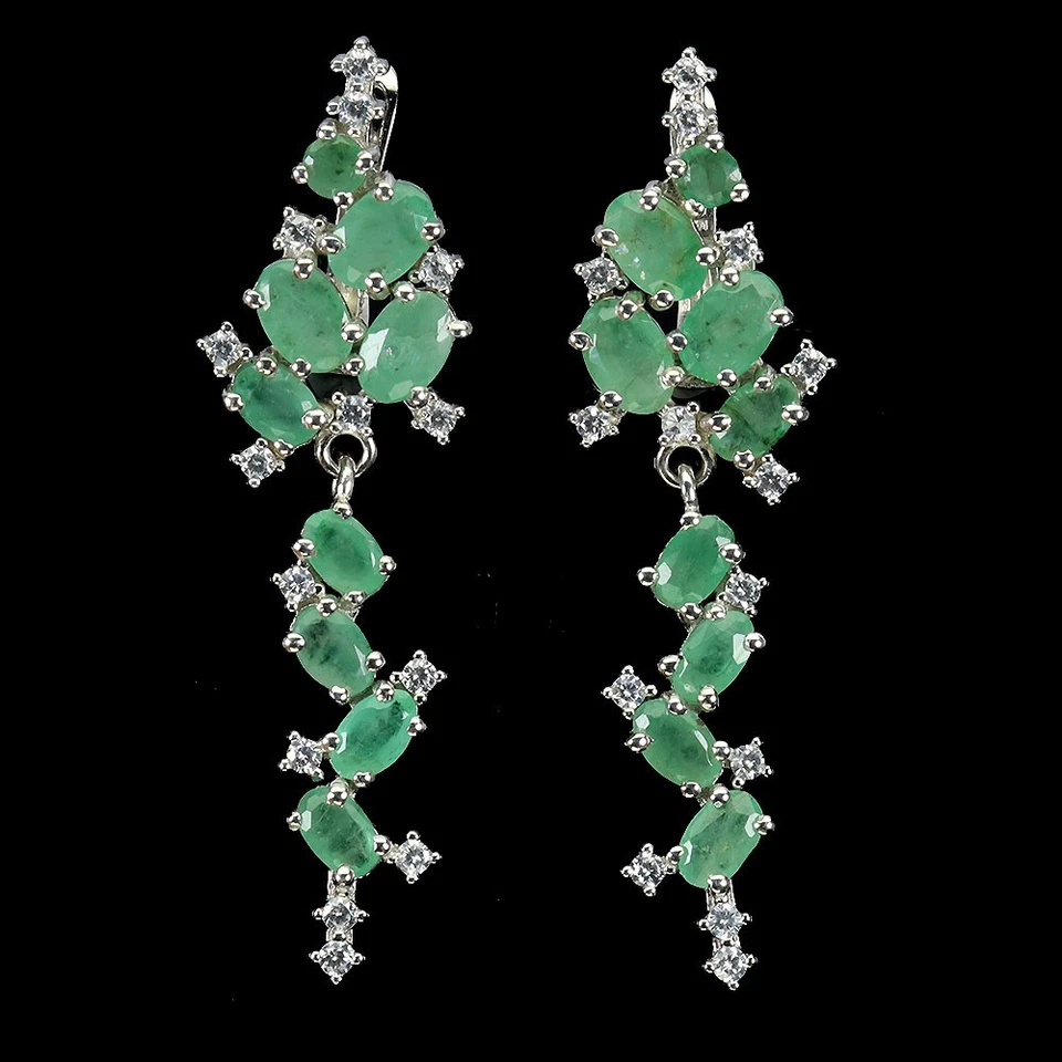 925 Sterlingsilber Ohrringe Ovaler Smaragd 6x4mm Natürlicher Edelstein Schmuck - Bild 2 von 4