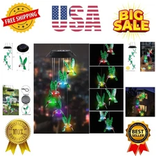 LED Solar Hummingbird Wind Chime, 25" Mobile Hanging Wind Chime for Home Gard...