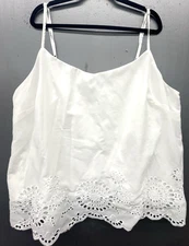 City Chic Top XL/22 White Eyelet Spaghetti Strap Beachy Coastal Preppy Boho