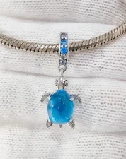 Sea Blue Turtle  Murano Glass Dangle Charm S925 Silver  Charm For Bracelet
