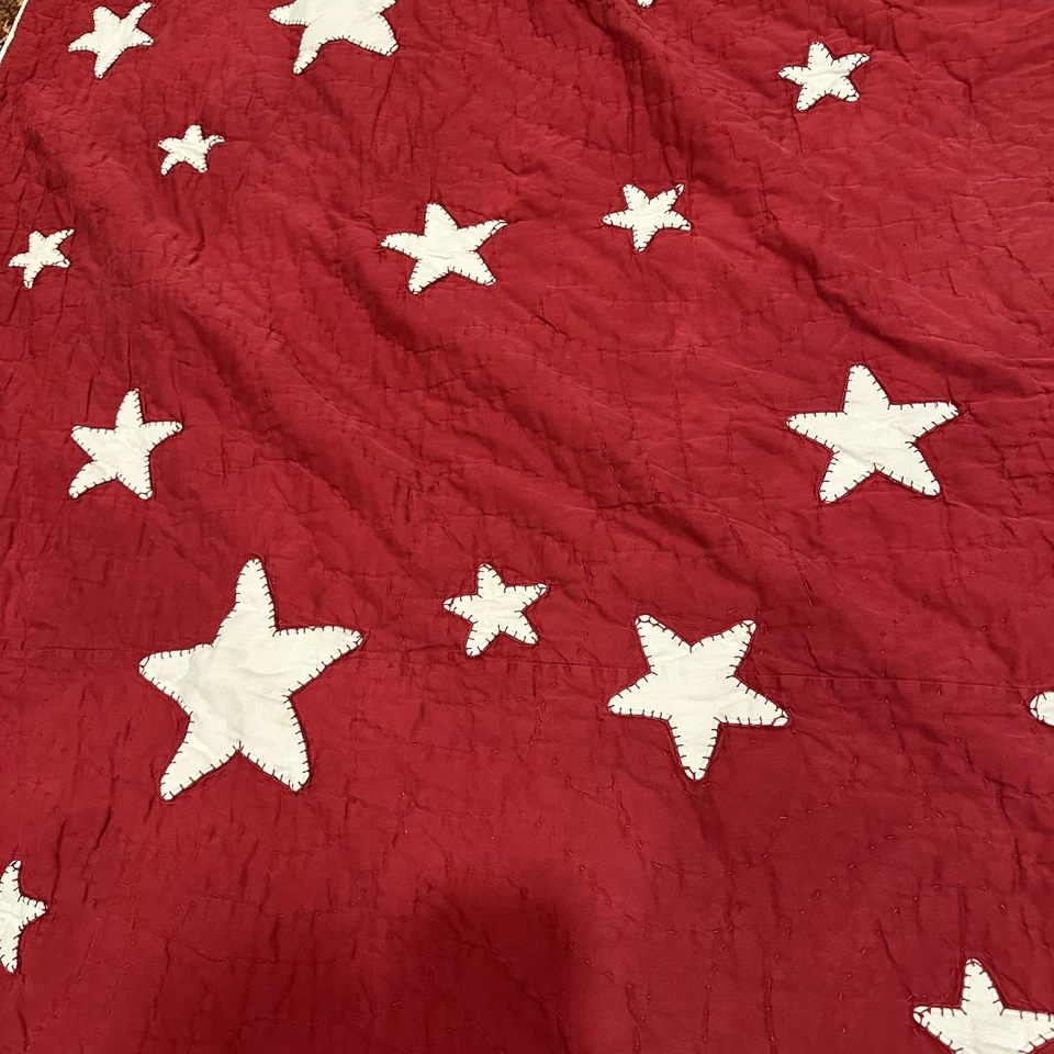 Pottery Barn Kids Vintage Star Quilt Red & White  Full Queen 86x86 - Image 3 of 4