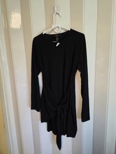 Forever 21+ Black Solid Knit Stretch Dress Long Sleeve Round Neck Short 2X