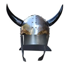 Norse Viking Leader 18 Gauge Steel Spangenhelm Style Helmet with Real Horns