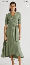 NWT Quince Tencel Jersey Midi Wrap Dress Sage Green Short Sleeve- Size XS