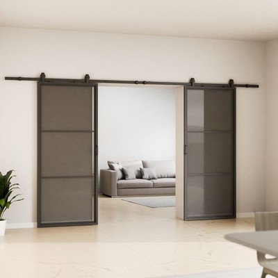 Lofttür Schwebetür 2-flg. Modern Glastür Schwarz Schiebetür Loft Zimmertür