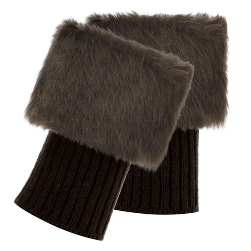 Plain Womens Boot Socks Knitted Warm Faux Fur Cuffs Ankle Leg Toppers Stockings