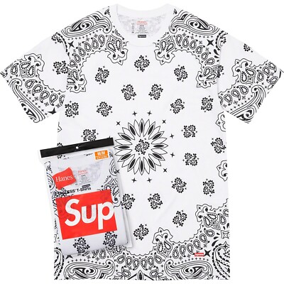 Supreme NYC / Hanes Pack 2 Tagless Tee T-Shirt Large White Bandana Neu FW22