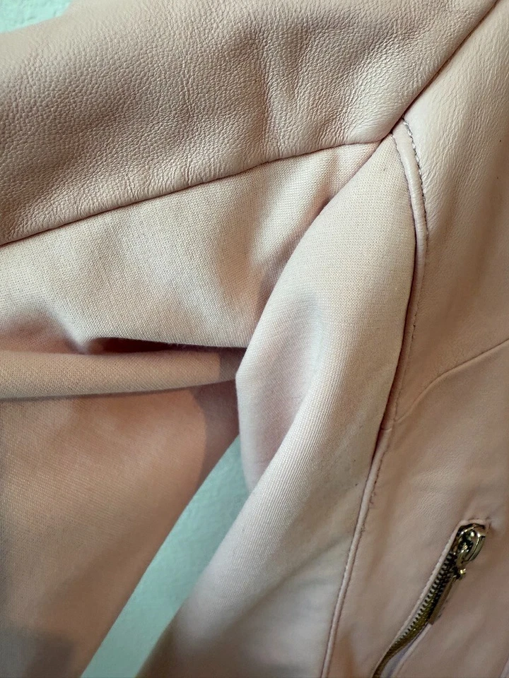Chaqueta de Cuero Suave IMAN BLUSH PINK MOTO BIKER Ponte Tejido Bolsillos con Cremallera Talla 1X Nueva con Etiquetas Foto 3 de 4