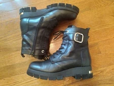 Coach And Four Italy Black Leather Combat Lace Up Boots Sz 9.5M