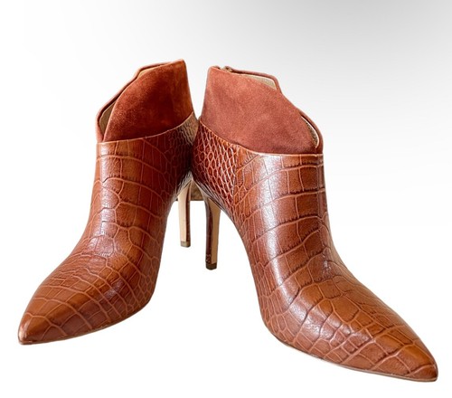 Louise et Cie Sana Croc Embossed Stiletto Ankle Boots TerraCotta Size 37.5 US 7 - Picture 2 of 10