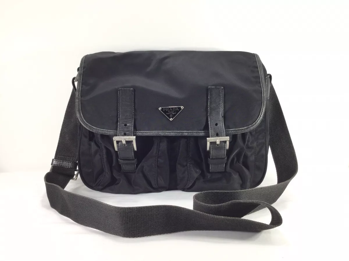 PRADA Black Microfiber Messenger Crossbody Sling Waterproof