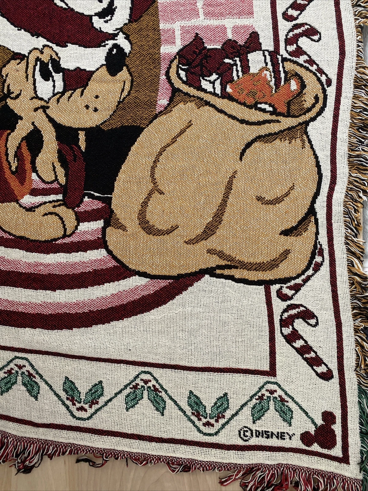 Disney Mickey Mouse Pluto Christmas Santa Woven Throw Blanket Tapestry 46x69”