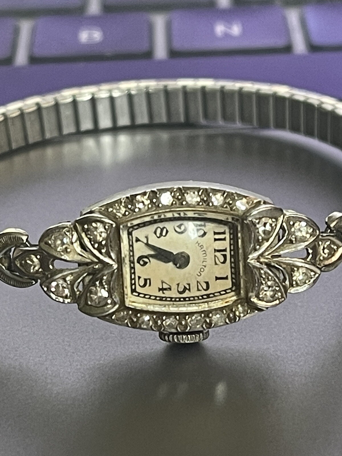 HAMILTON PLATINUM WRIST WATCH 22 DIAMONDS 10 IRID PL… Gem