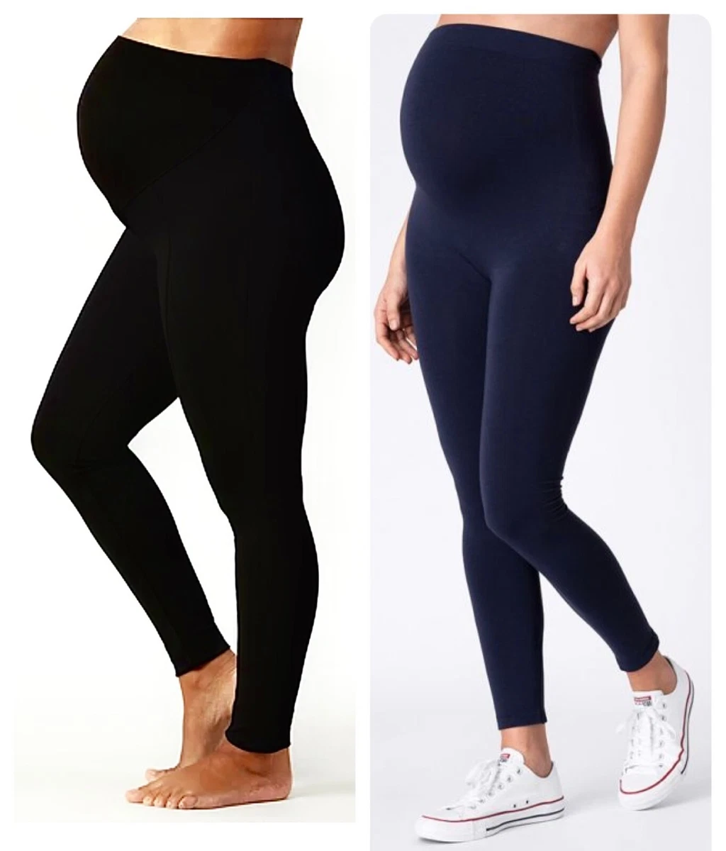 Black Navy Maternity Leggings Ex Store NXT Full Length Cotton Stretch Over  Bump