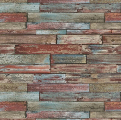 Holzoptik verwitterte Dielen Bretter Paneele rot blau braun Tapete halber Preis