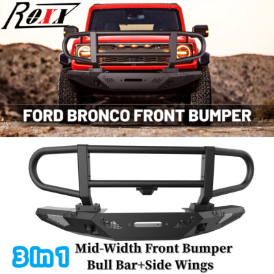 3 In 1 Front Bumper Assembly w/2xSide Wings+Upper Bend For 2021-2026 Ford Bronco