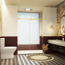 50-54"x76"Sliding Shower Door, 5/16"Tempered Glass, Reversible, Brushed Gold